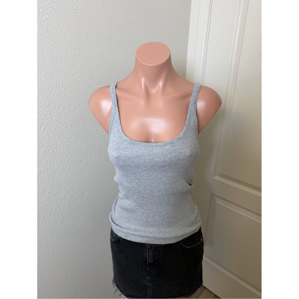 Brandy Melville Cotton Grey Ribbed Scoop Neck Tank Top Sz S